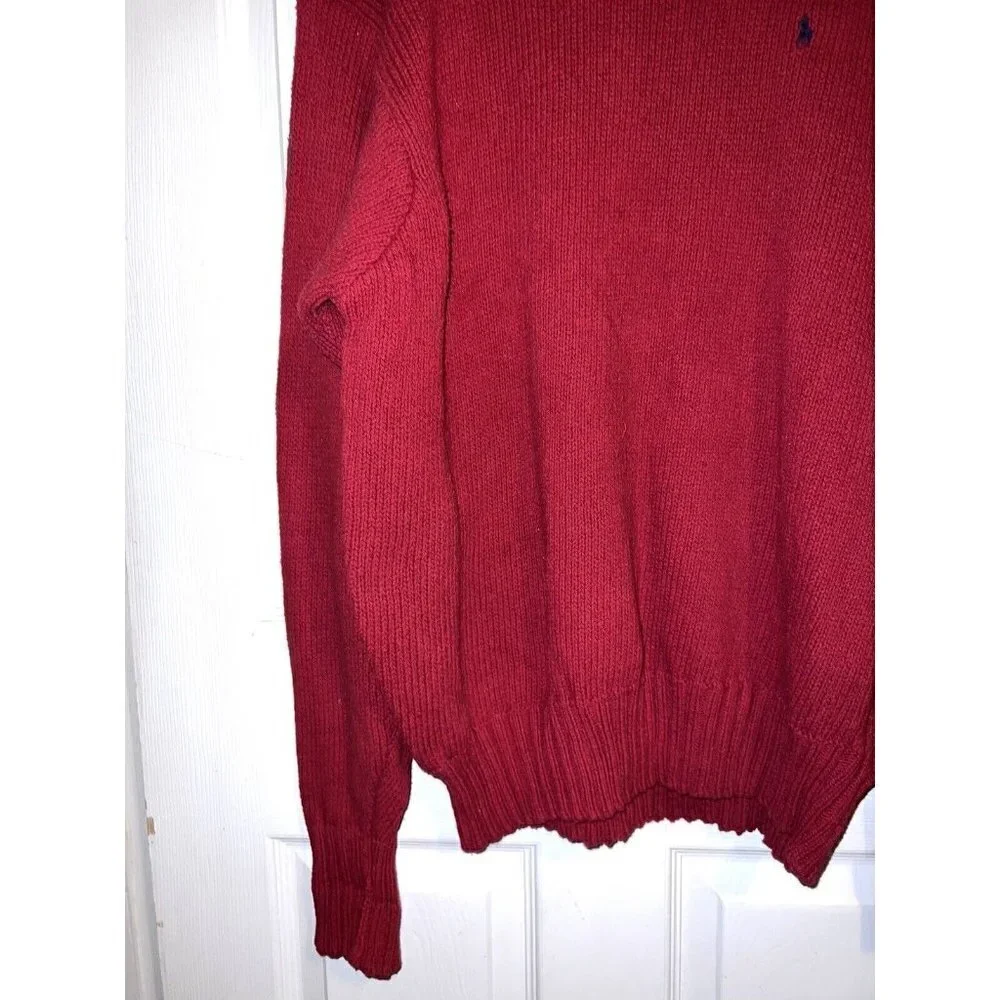 Vintage POLO RALPH LAUREN Mens Pullover Sweater Red Knit Crewneck Cotton Pony XL